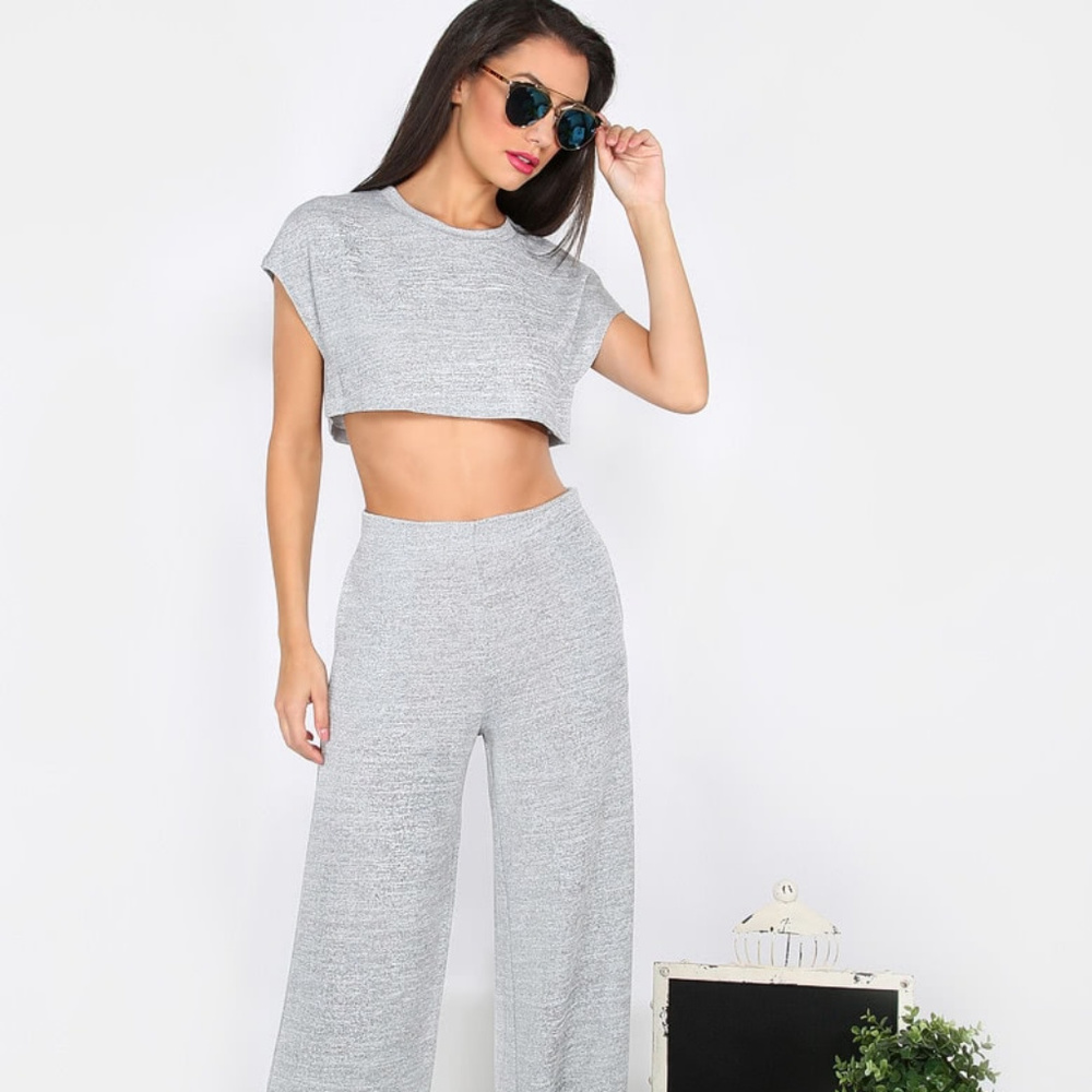 Crop Top With Pocket Wide-leg Pants